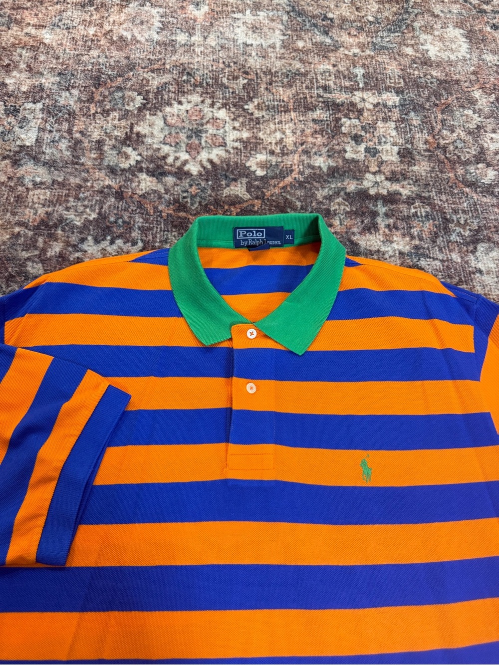Vintage Polo Ralph Lauren Men's XL Striped Cotton SS Polo Orange/Blue/Green